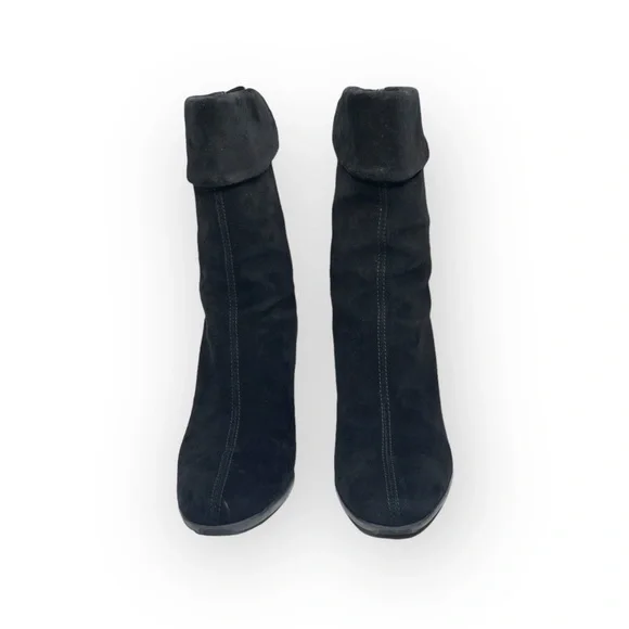 Aquatalia ⌘ Chic Fold Over Back Zip Stack Heeled Boots ⌘ Black Suede ⌘ 6.5M ⌘ - Picture 8 of 16